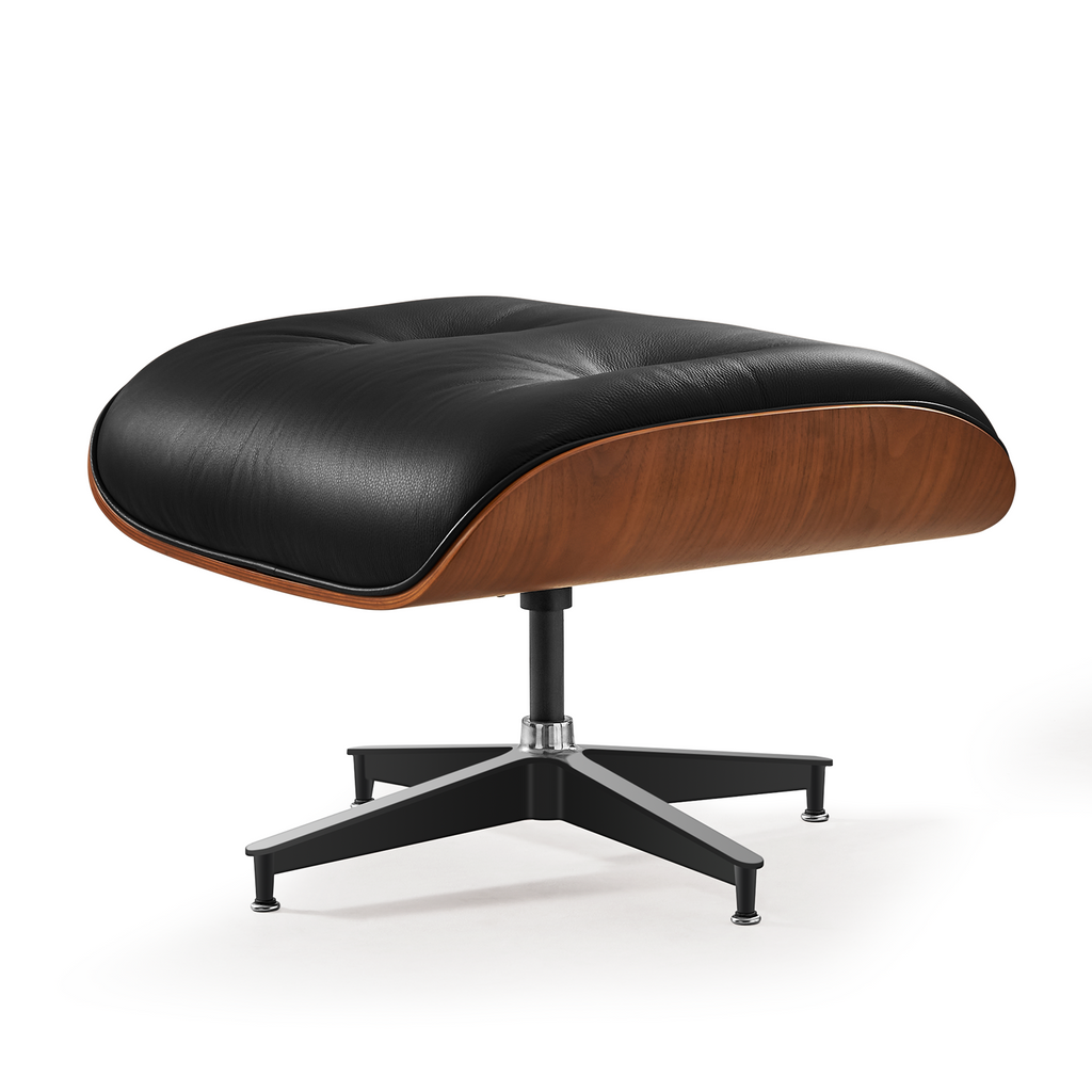 Box Leather Walnut Plywood Lounge Chair and Ottoman - Eames Replica